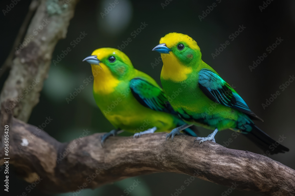 Fototapeta premium Blue-naped Chlorophonia, cute birds, Generative ai