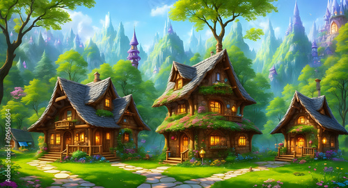  Enchanting Escapes: Discover the Magic World of Beautiful Villages and Natural Homes Amidst Trees and Flowers - AI GENERATE | MAGIC WORLD | CARTOON WORLD 