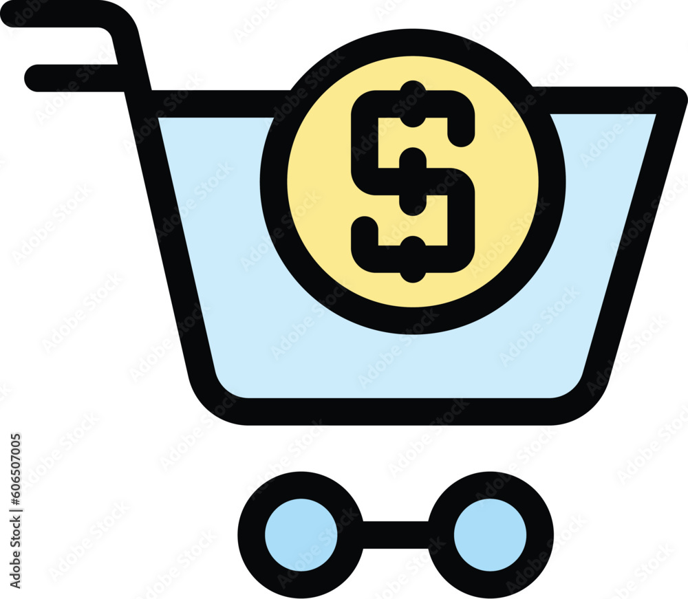 Cart money icon. Outline Cart money vector icon for web design isolated on white background color flat Cart money icon. Outline Cart money vector icon for web design isolated on white background color flat