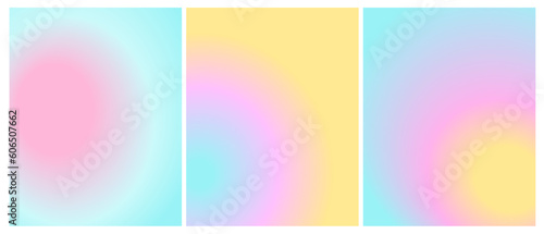 Vector Layouts with Colorful Gradient. Danish Pastel Blurry Backgound. Simple Minimalist Prints without Text ideal for Cover, Flayer, Banner, Blanks. Pastel RGB Colors. Cute Layout with Copy Space.