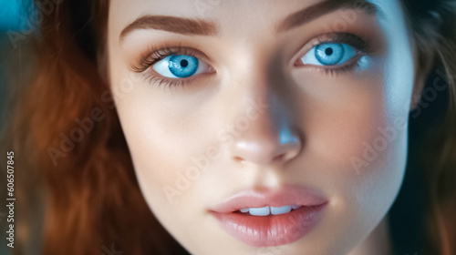 Captivating macro shot of a woman's beautiful eye, revealing intricate details and enchanting colors. generative AI.