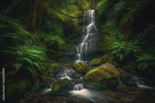 Enchanting Waterfall Oasis. Generative AI