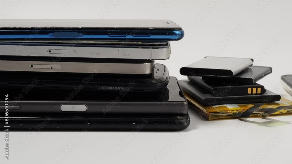 Damaged mobile phones. A bunch of broken smartphones. Used phones on a light background. Damaged mobile phones. A bunch of broken smartphones. Used phones on a light background.
