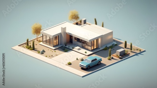 3D illustration, architecture, modern style two storey house, white, color accents, roof,rendering on isolate white background © Peffy's Photography