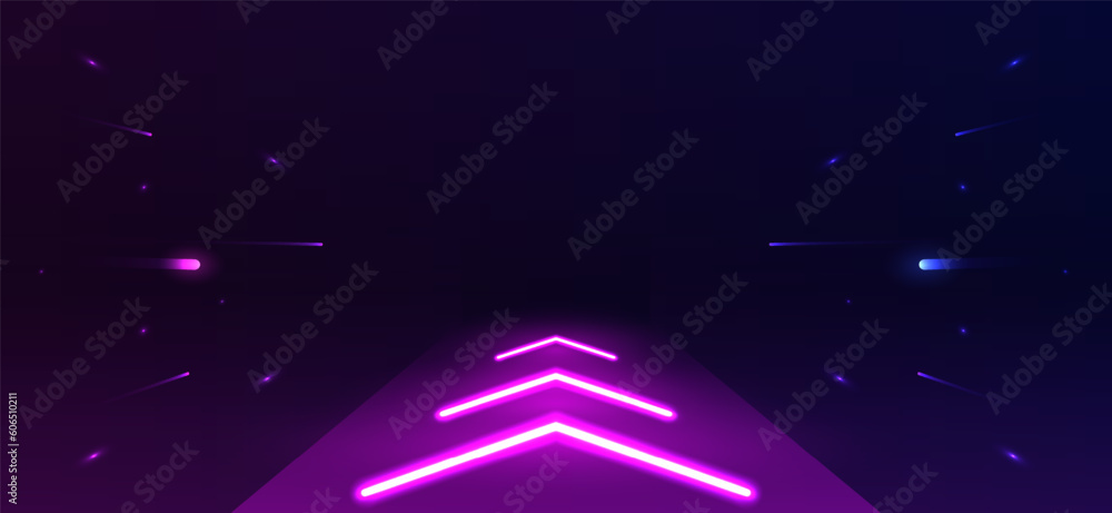 Futuristic sci-fi abstract neon light shapes on black background ...