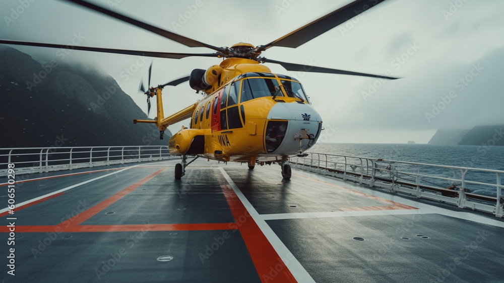 Emergency rescue helicopter on ship with Generative AI. Emergency rescue helicopter on ship with Generative AI.