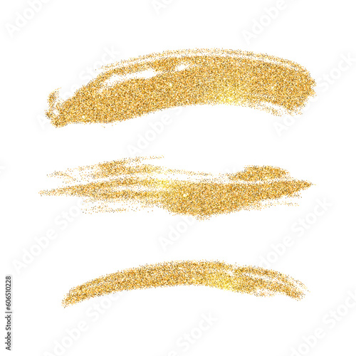 Vector gold paint smears set. Glitter elements on white background.