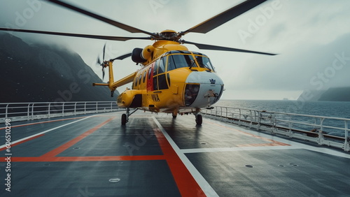 Emergency rescue helicopter on ship with Generative AI.