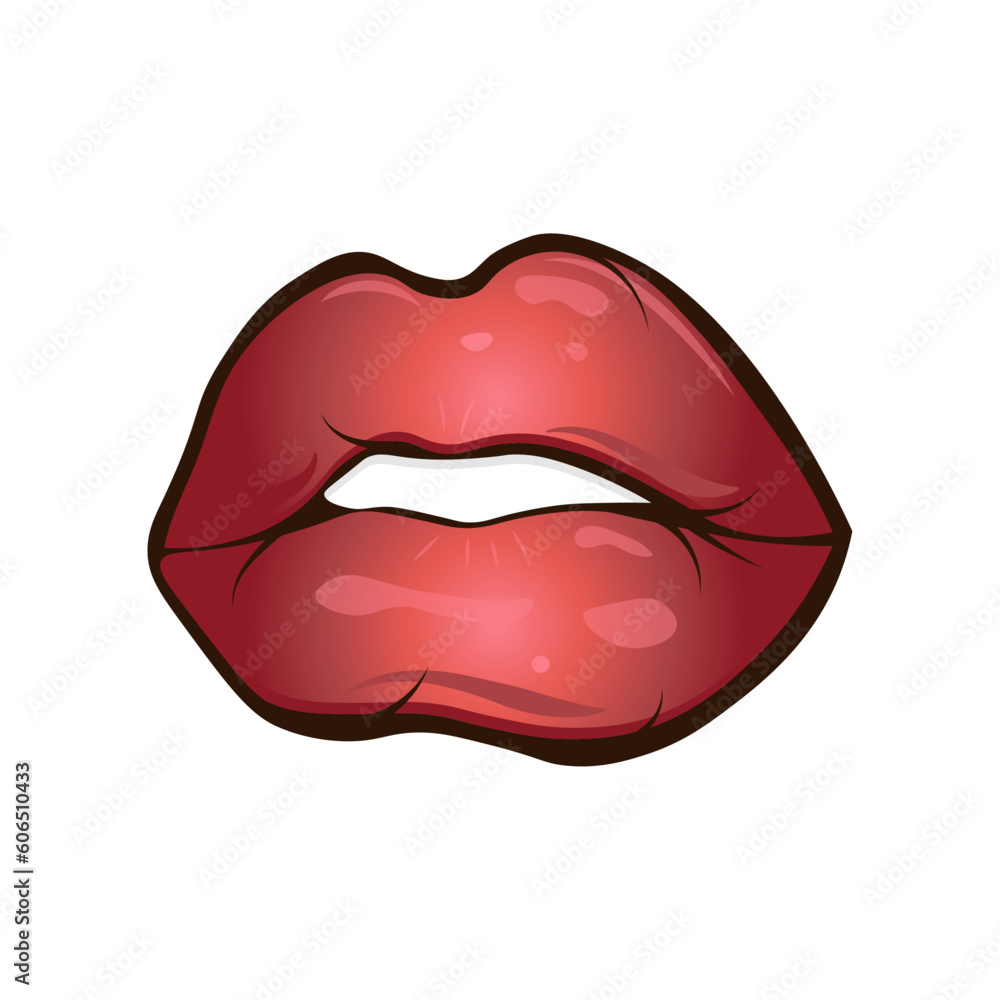 Psychedelic trippy lips are isolated. Cute cartoon lips with teeth in a groovy retro style. Vector illustration Psychedelic trippy lips are isolated. Cute cartoon lips with teeth in a groovy retro style. Vector illustration