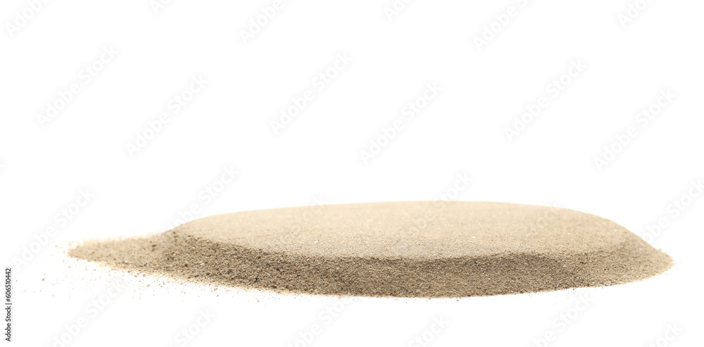 Pile desert sand isolated on white background, side view