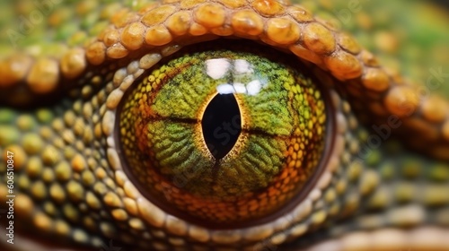  a close up of the eye of a reptiled lizard's eye, with a green and yellow pattern on it's iris.  generative ai