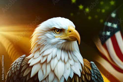 A bald eagle with a black ring in the background photo