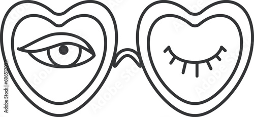 Fototapeta Naklejka Na Ścianę i Meble -  Heart shaped glasses icon.  Illustration in outline style. 70s retro vector design.