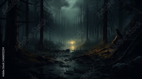scary halloween background - dark horror background - spooky halloween background with moon - scary halloween background, Generative AI