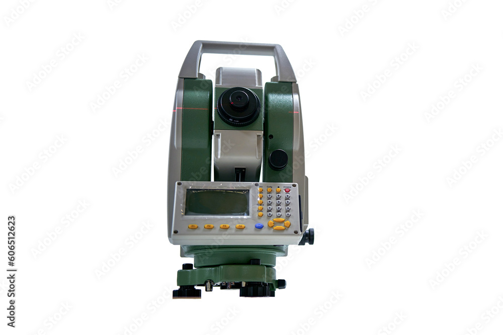 Measuring geodetic instrument for engineering works and topographic survey, isolated on white background Measuring geodetic instrument for engineering works and topographic survey, isolated on white background