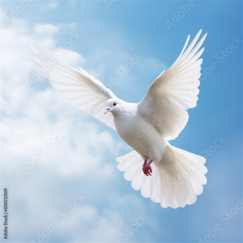 Flying white dove as a symbol of freedom. AI generated content