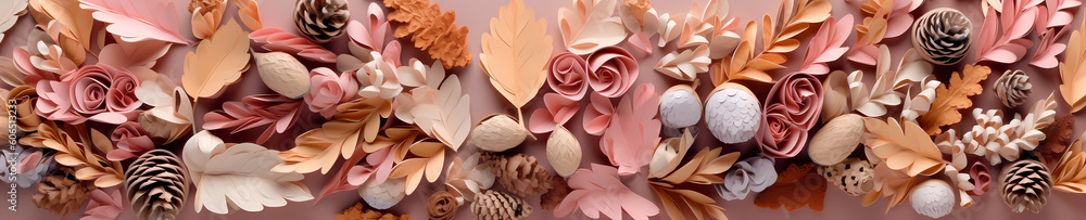 Paper origami autumn landscape - Layered pastel sweet colors banner - Generative AI