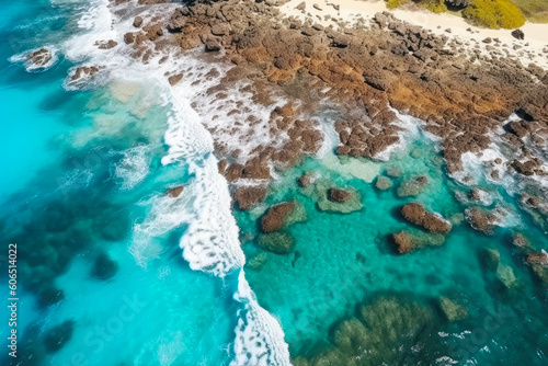 The Great Barrier Reef in Australia with waves crashing against the coral