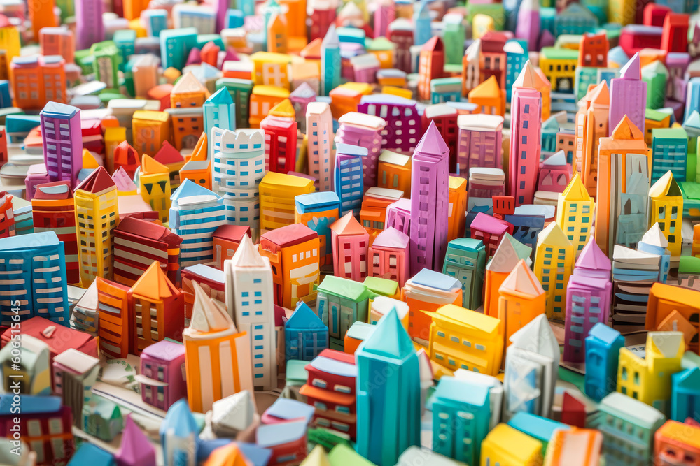 a cityscape made entirely out of colorful origami - Generative AI