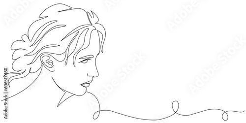Women’s day line art style vector illustration. Line art vector illustration of beautiful girl with curly hair