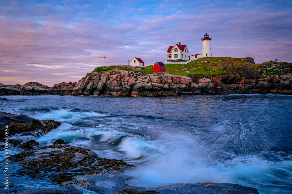 Lighthouse on the Island. Nubble Lighthouse on the Cape Neddick Nubble of Sohier Park in York, Maine