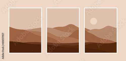 Abstract mountain landscape collage. Modern boho horizon panorama, geometric nature wallpaper. Vector minimal poster set © Екатерина Заносиенко