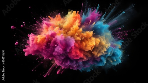Explosion of colored powder on black background - explosion of colors, Generative AI