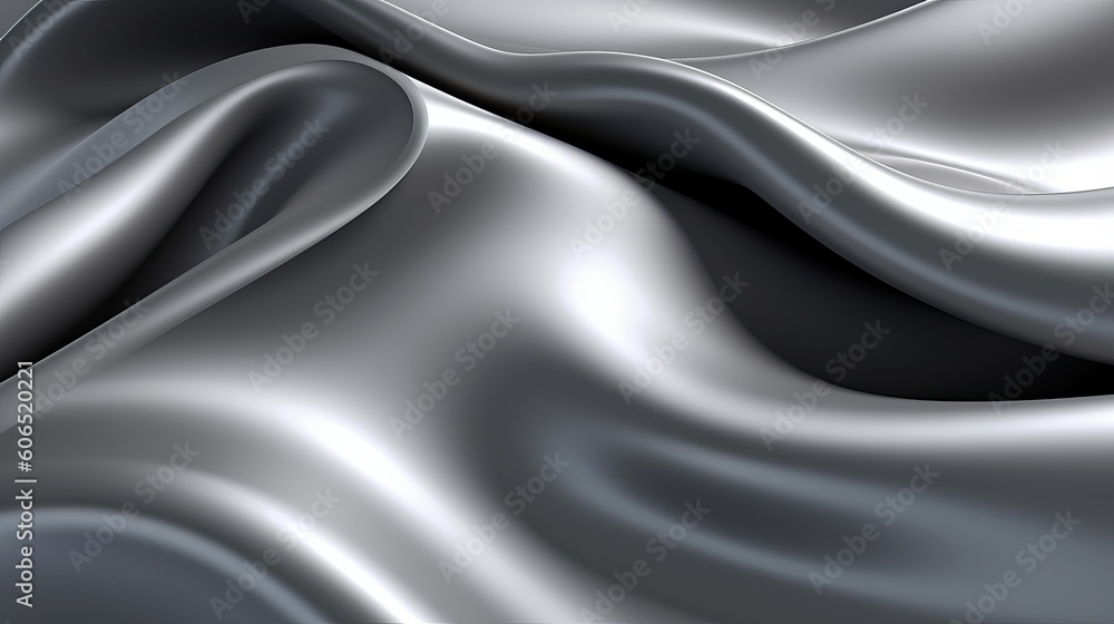 Metallic abstract wavy liquid background layout design tech innovation - abstract background with waves - abstract silver background, Generative AI