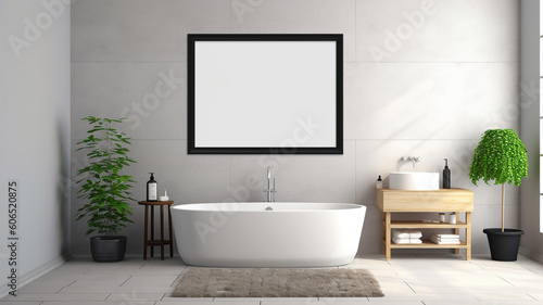 Symmetrical Serenity  A Central Bathtub in a Minimalist Bathroom Design