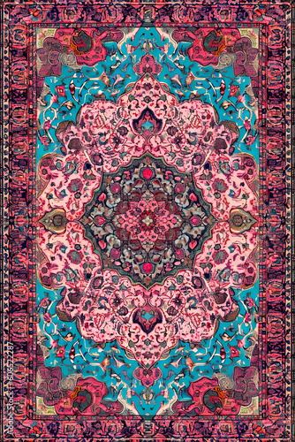 Generative AI illustration Retro Persian Carpet Design in different colors