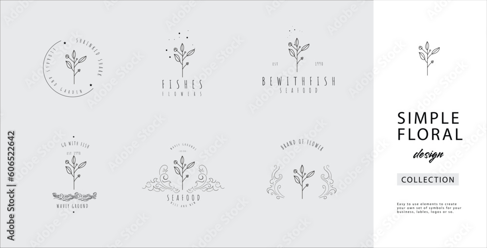 Hand drawn minimalist flower logo pack elements for easy use
