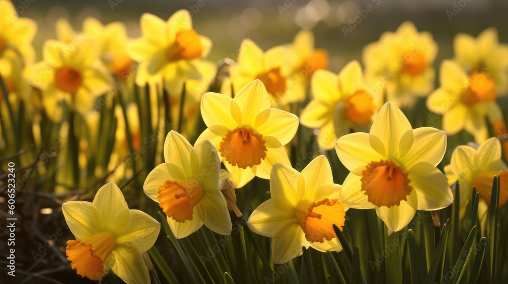 group of yellow daffodils in spring. generative ai group of yellow daffodils in spring. generative ai