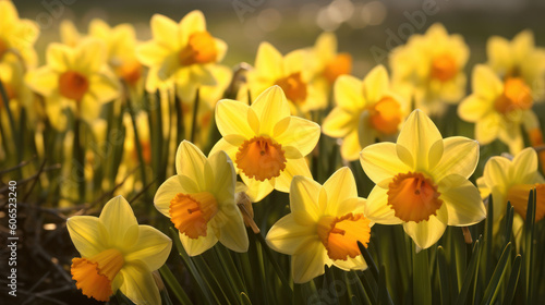 group of yellow daffodils in spring. generative ai © mimadeo