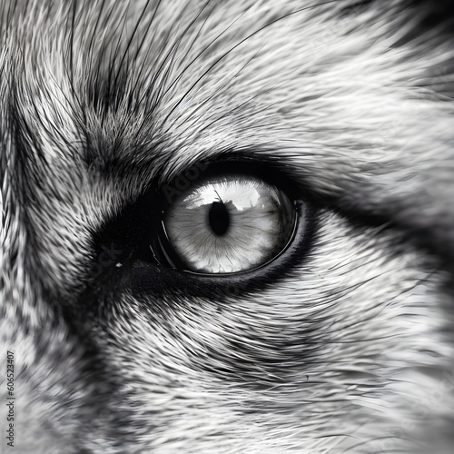 Closeup of a fox's eye in black and white. Animal eye closeup. Created with Generative AI Technology. © Vikash Kumar