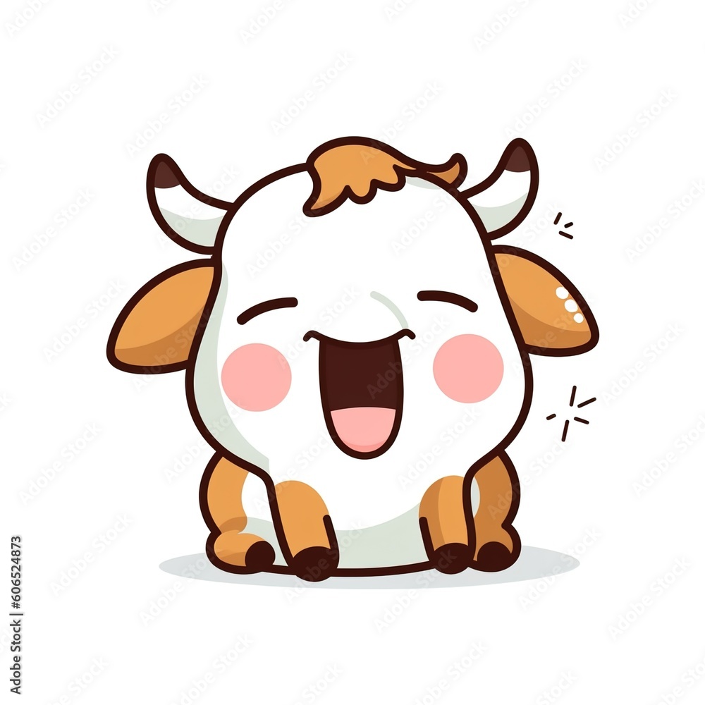 Fotografie Cow cartoon sticker isolated, Generative AI