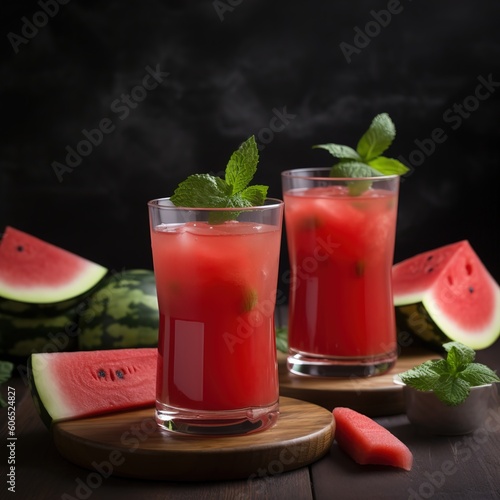 Fruit smoothie with watermelon slices, Generative Ai