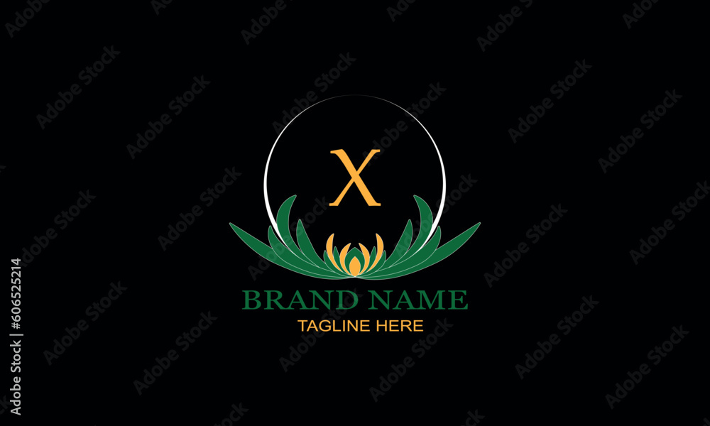 Floral logo design with elegant letter X. Monogram elements for women's beauty salon, massage, cosmetics or spa brand, business.