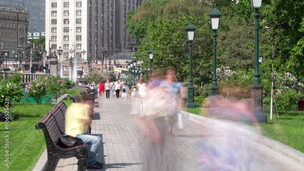 custom made wallpaper toronto digitalView of alley with benches in the Alexander's garden at summer timelapse. Popular touristic landmark by the Moscow Kremlin, Russia timelapse