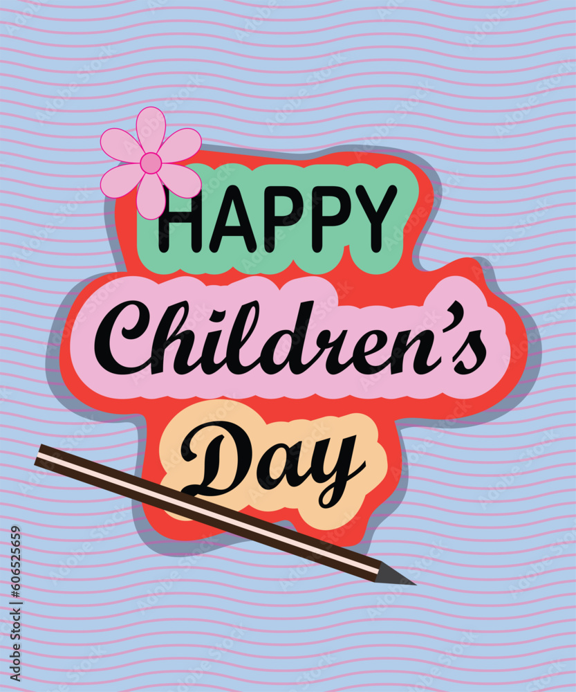 happy children's day text wish card poster vector illustration. - obrazy, fototapety, plakaty 