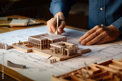 Billede på lærred Transforming Imagination into Reality: Architects and Engineers Bring Architectural Designs to Life with 2D and 3D Construction Models