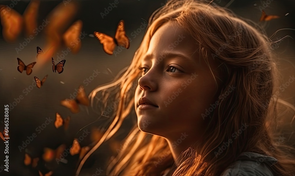 Φωτογραφία The girl frees the butterfly from moment, Concept of freedom, generative AI