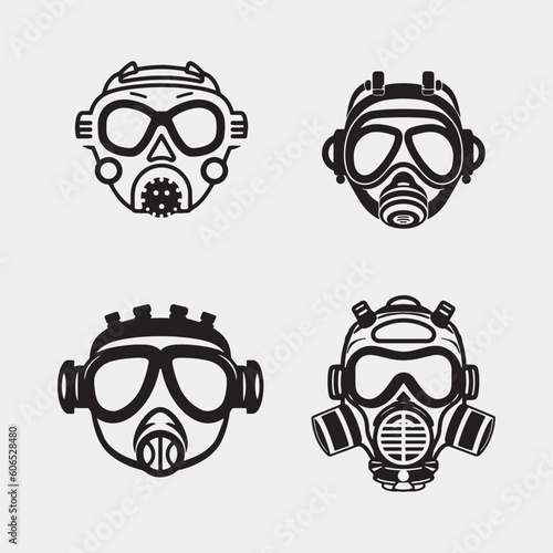 set of Protective toxic mask vector isolated on white background
