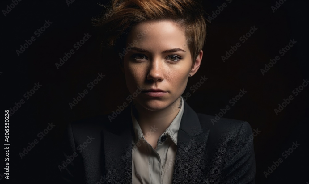 Portrait of a powerful androgynous feminist woman, generative AI Portrait of a powerful androgynous feminist woman, generative AI