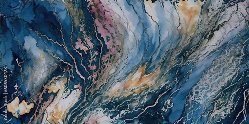 Fluid watercolor marble texture, colourful abstract paint, mix colors. © Andreas