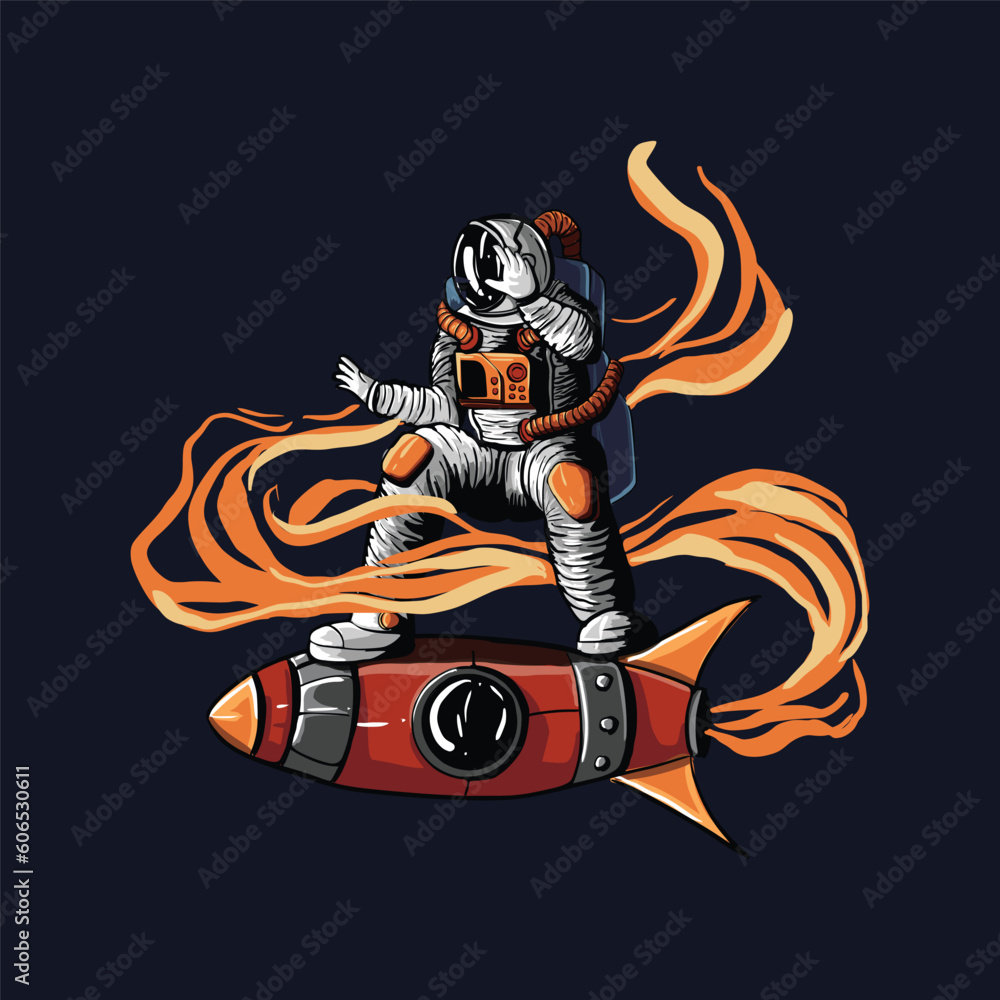 Ταπετσαρία Space adventure with futuristic surfing astronaut