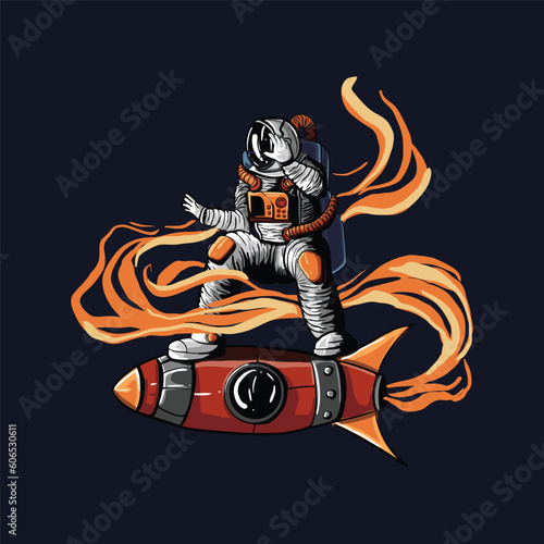 Photography Space adventure with futuristic surfing astronaut
