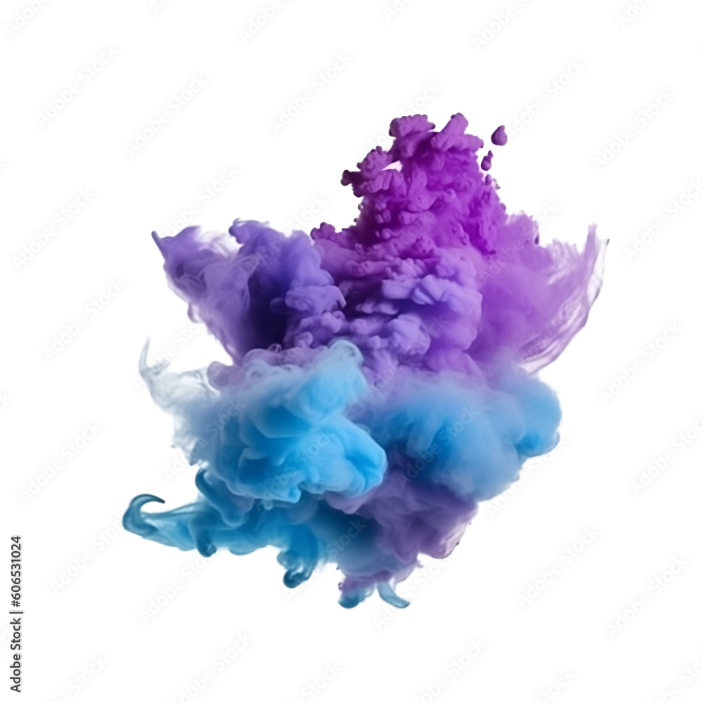 Naklejka premium Blue and purple smoke bombs, colorful, isolated, created with Generative AI technology.