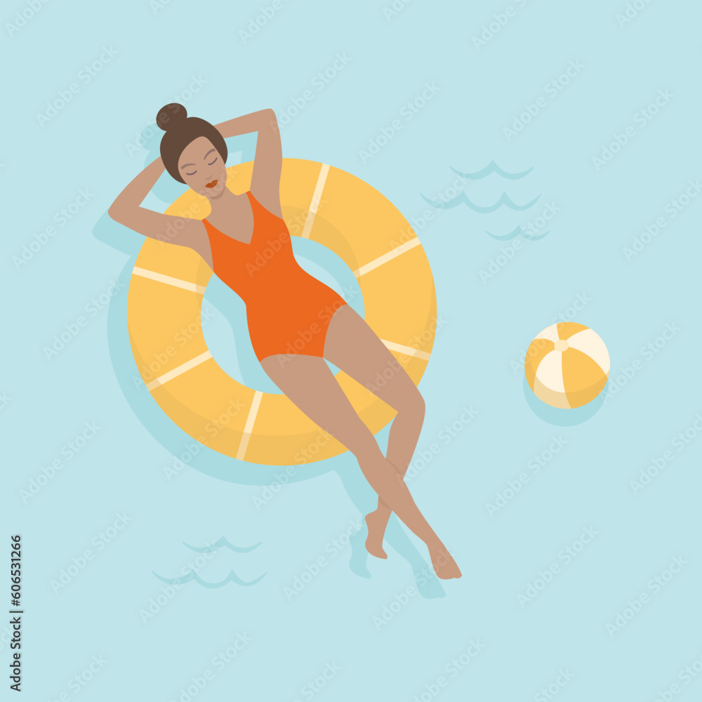 Woman relaxing in swimming pool with float ring.