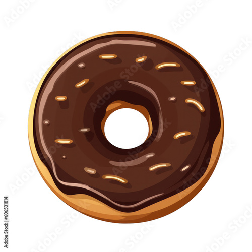 A cartoon style delicious chocolate donut on a transparent background, Generative AI