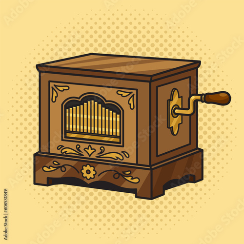 barrel street organ pinup pop art retro vector illustration. Comic book style imitation.